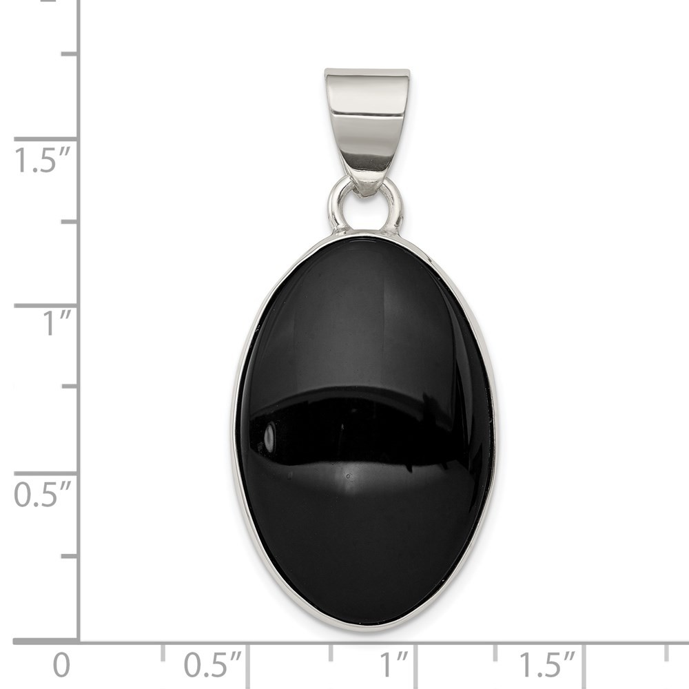 925 Sterling Silver Rhodium-plated Onyx Polished Oval Pendant L-1.66 Inch