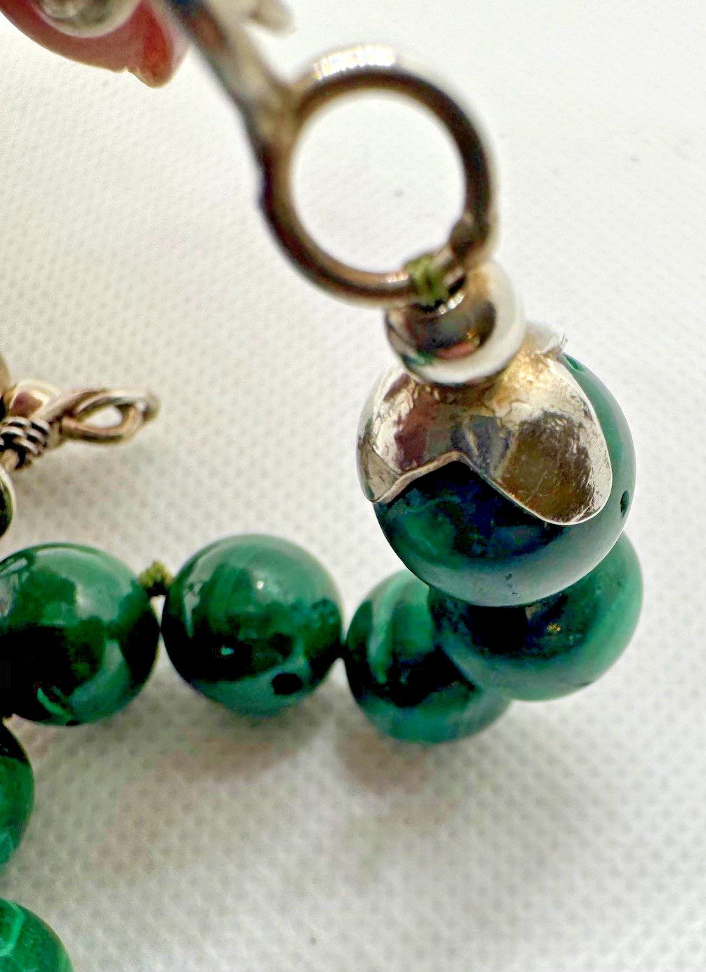 925 Sterling Silver 10mm Malachite Bead 18″-21″ Necklace Shepherd’s Hook