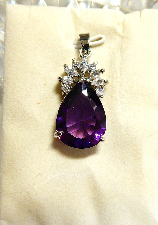 STERLING SILVER AMETHYST TEARDROP PENDANT