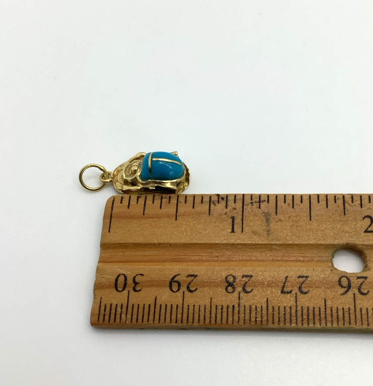 18K Yellow Gold Egyptian Revival Turquoise Scarab Beetle Pendant