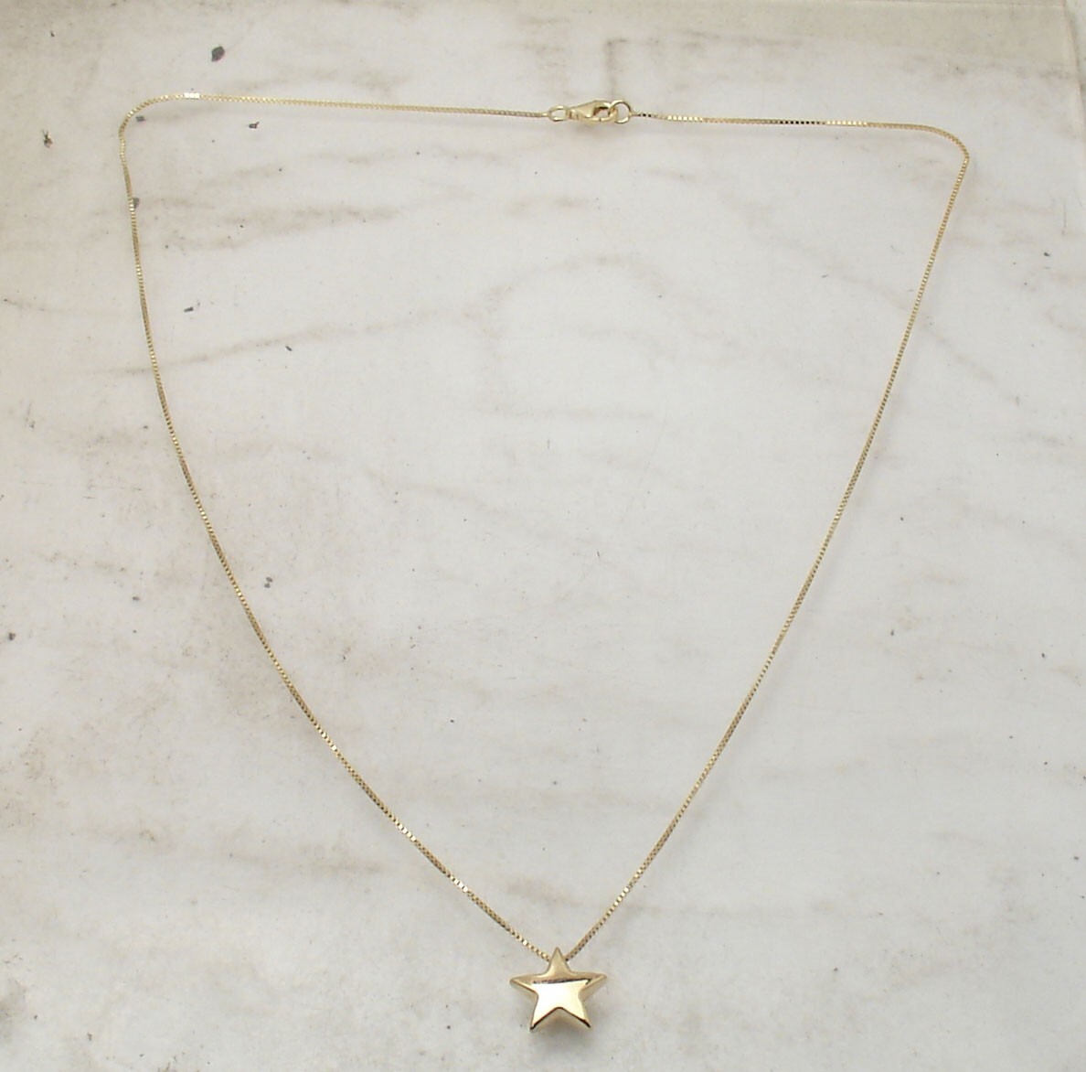 Sliding Puffed Star Pendant Box Chain Necklace Lobster Lock Real 14K Yellow Gold