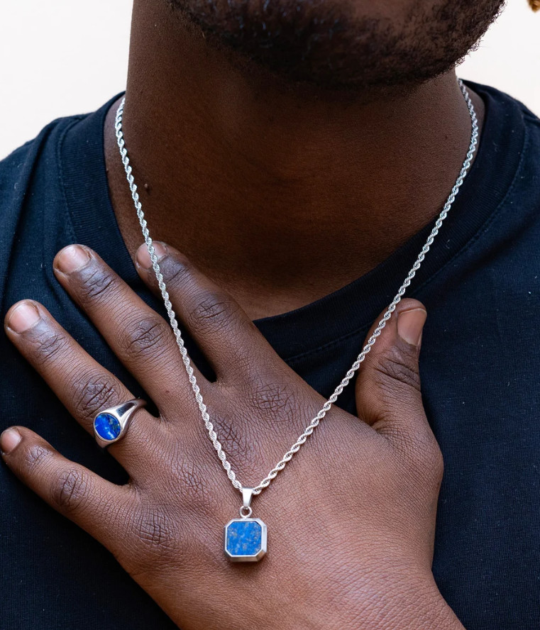 925 Silver Cushion Cut Blue Lapis Lazuli Pendant Birthday Gift For Men & Women