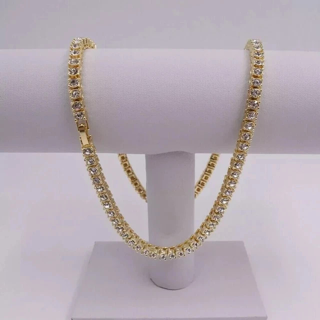 15Ct Round Cut Lab Created Diamond Tennis Necklace 14k Yellow Gold Over
