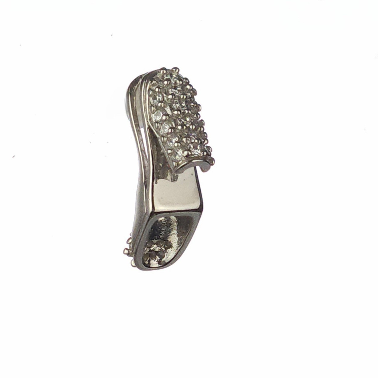 925 Solid Sterling Silver Sparkly Sweet Princess Slipper Pendant, Prong Set
