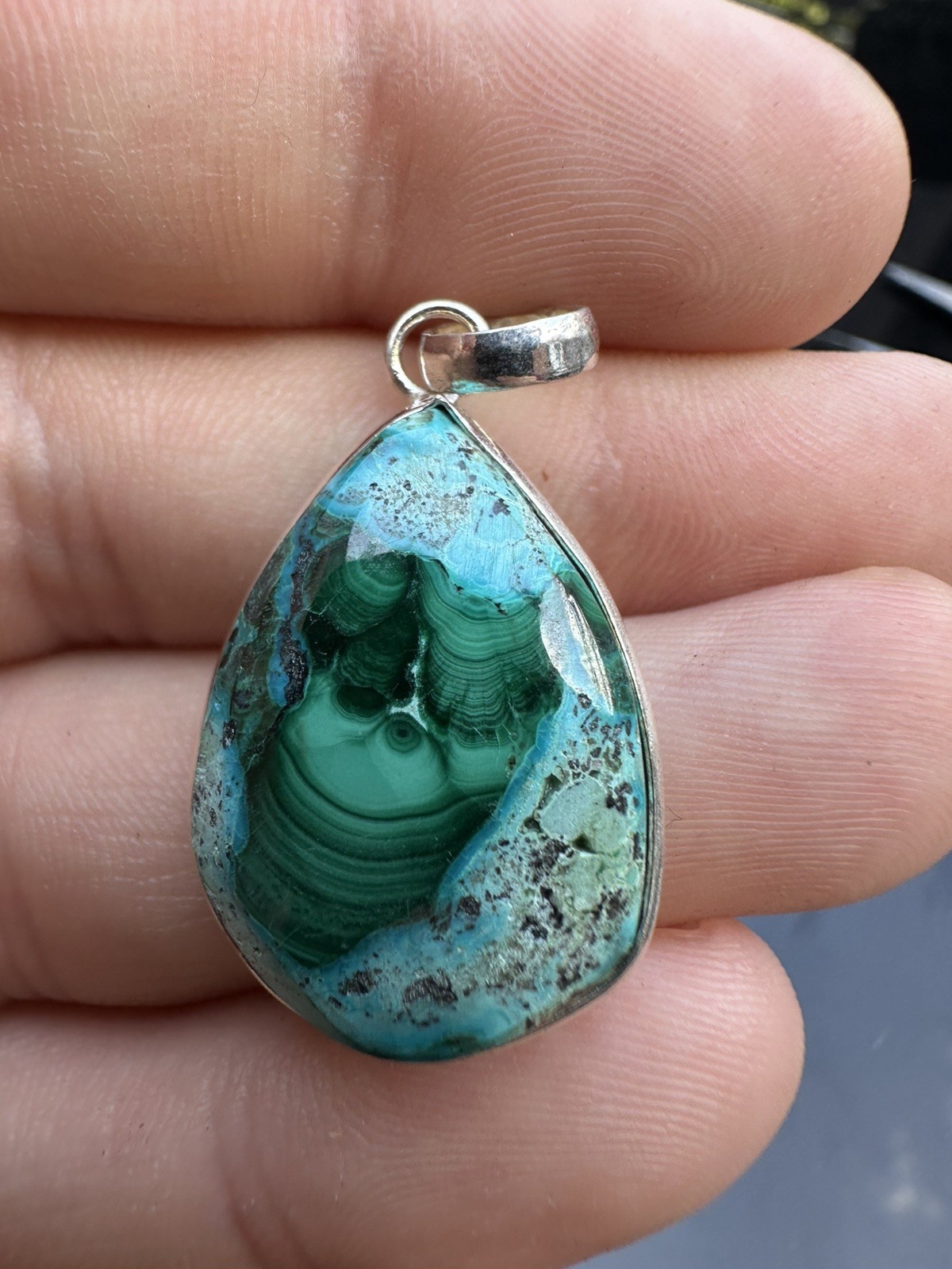 Malachite Chrysocolla 925 Sterling Silver Pendant Natural C2