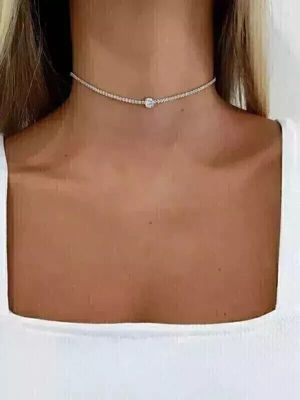 12Ct Round Cut Lab Created Diamond Tennis Choker Necklace 14K White Gold Plated