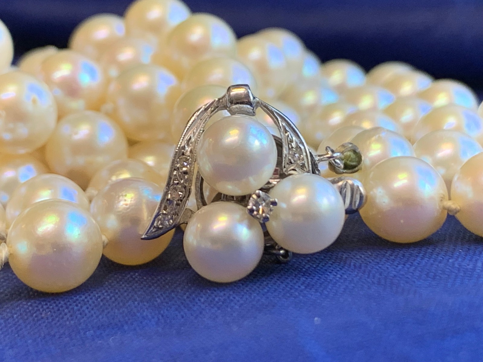 14K White Gold Honora Pearl & Diamond Necklace 32″ Fine Jewelry Box Clasp *READ*