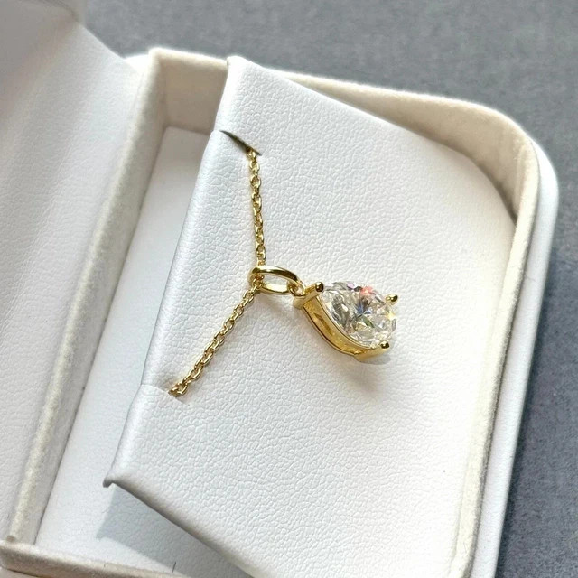 2CT Pear Cut Lab Created Diamond Solitaire Womens Pendant 14K Yellow Gold Plated