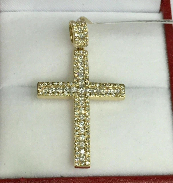 2.90Ct Round Cut Moissanite Cross Pendant 14K Yellow Gold Plated Free Chain