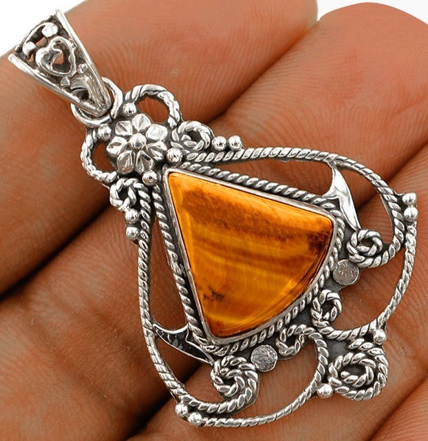 Natural Tiger Eye Africa 925 Solid Sterling Silver Pendant Jewelry @B18-8