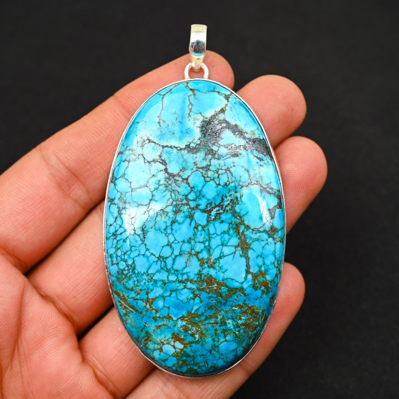 Tibetan Turquoise Gemstone 925 Sterling Silver Handmade Pendant Jewelry Gift For