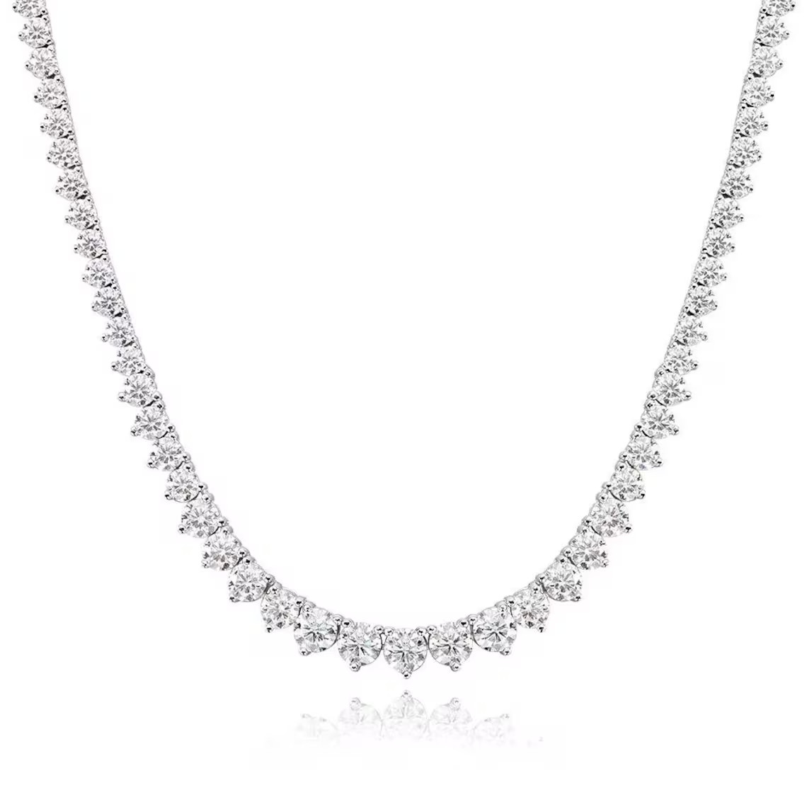 9Ct Round Lab Created Graduated Diamond Tennis Necklace 18″ 14k White Gold FN