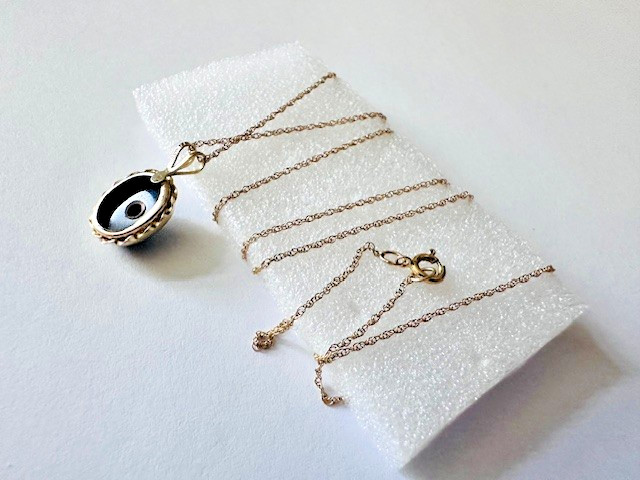 Estate 14K Yellow Gold Onyx & Diamond Pendant Chain Necklace