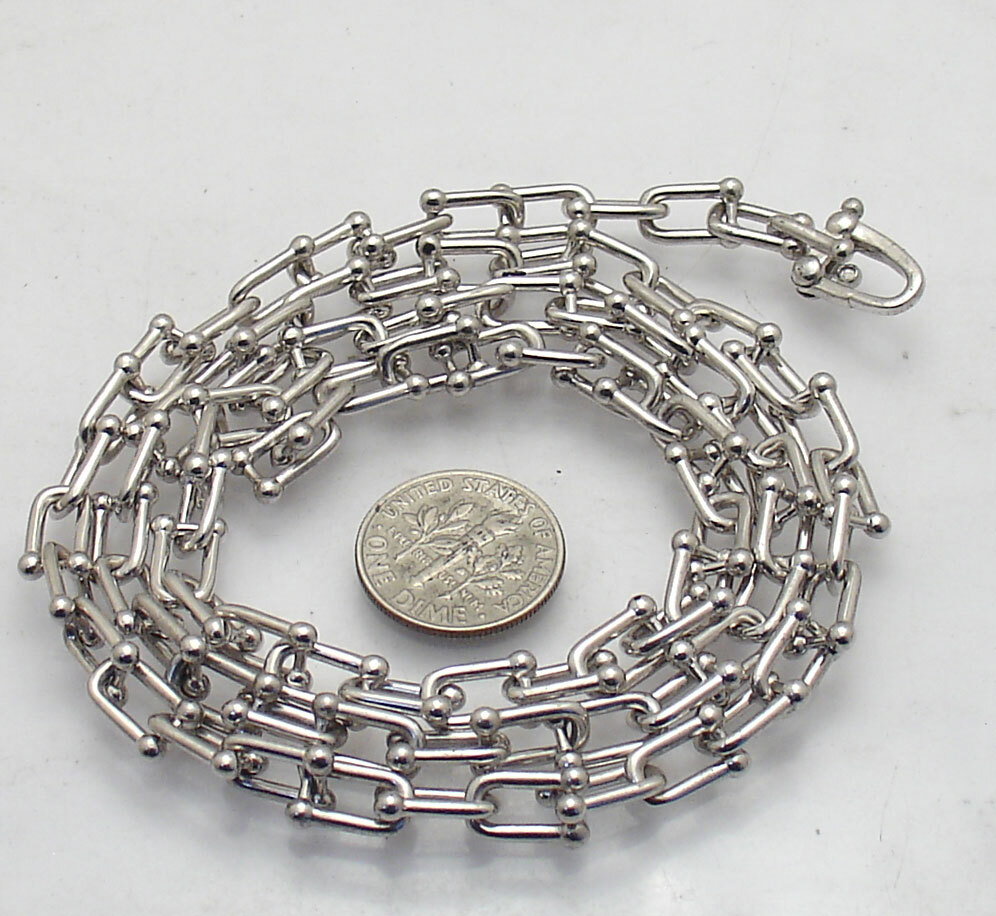 Solid U Link Hardware Chain Bracelet or Necklace Anti-tarnish Real Solid Silver
