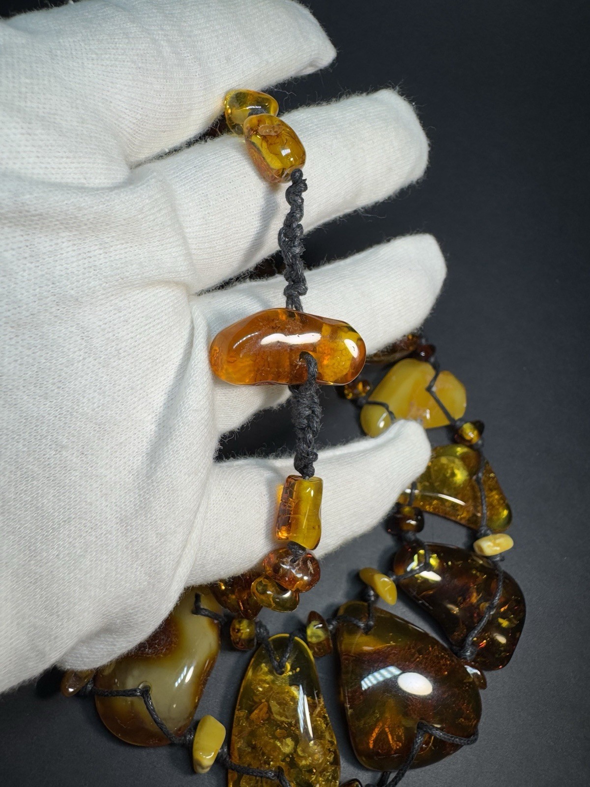 OOAK Natural Baltic Amber Statement Necklace Handmade Freeform Slab Macrame