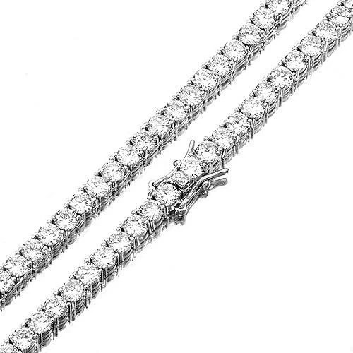 19Ct Created Round Cut Diamond Tennis Necklace 18″ 14K White Gold Plated 4MM