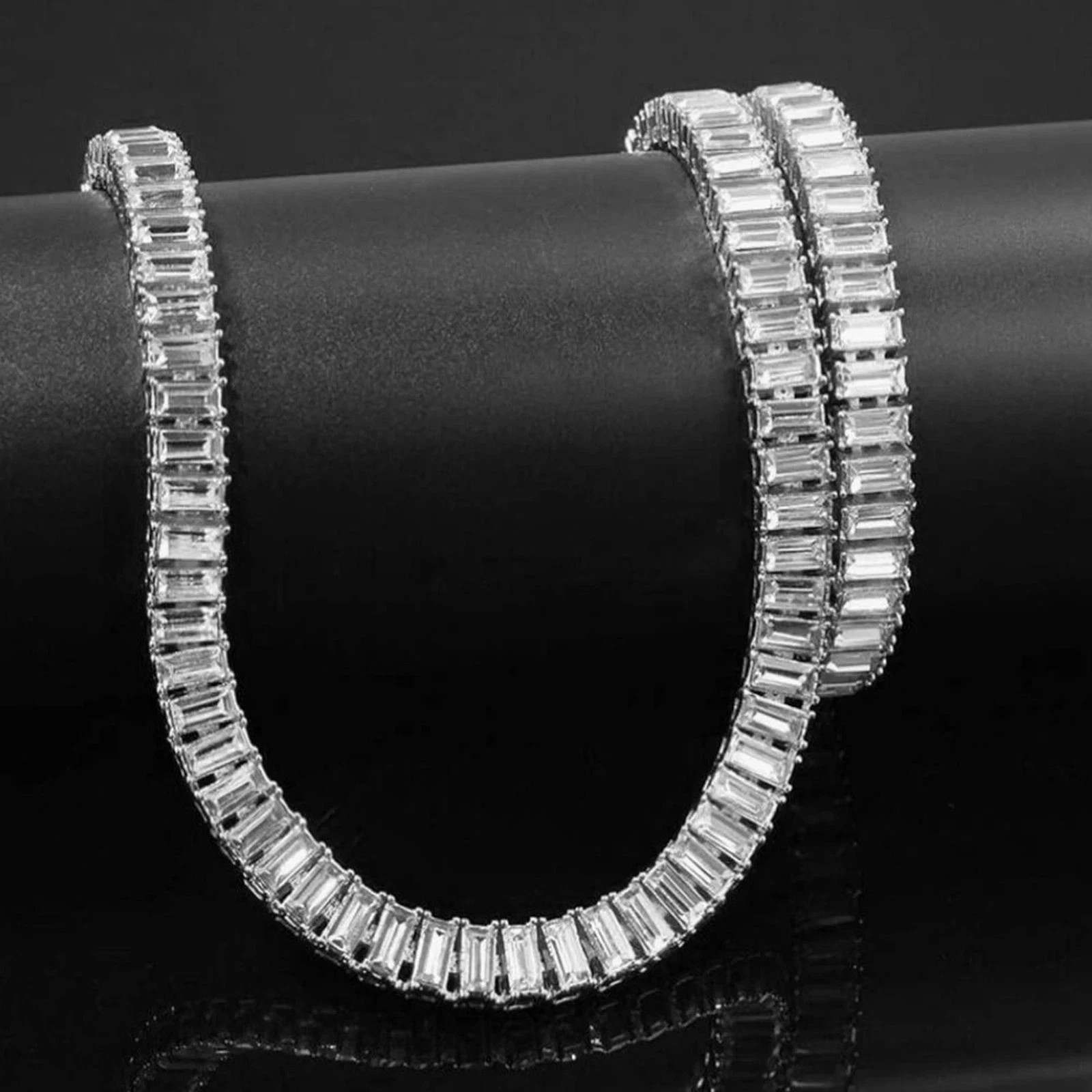 20TCW Baguette Cut Lab Created Diamond Tennis Necklace 14k White Gold Plated