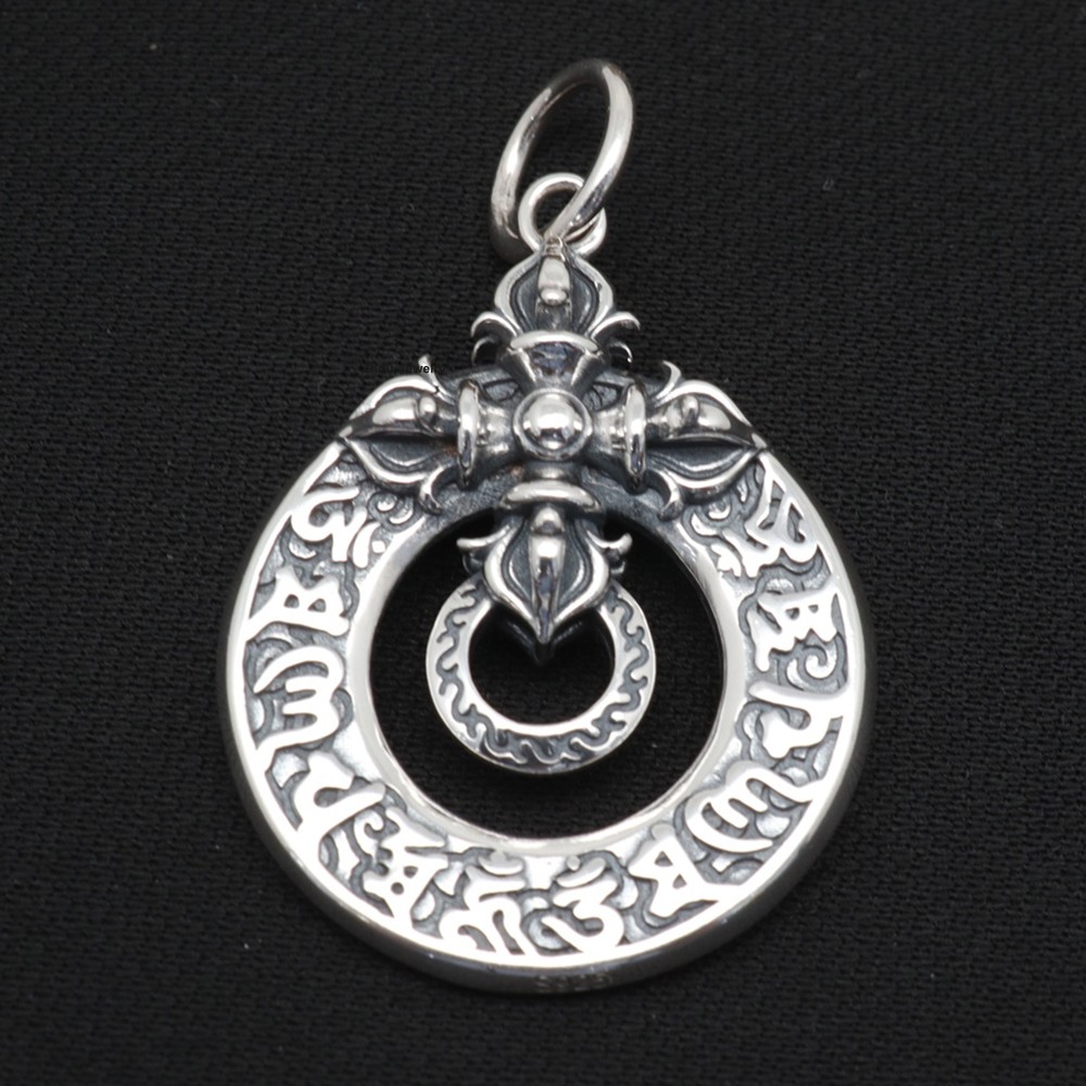 NEW Pure 999 Fine Silver Pendant Vintage Style Buddhist Sutra Circle Pendant