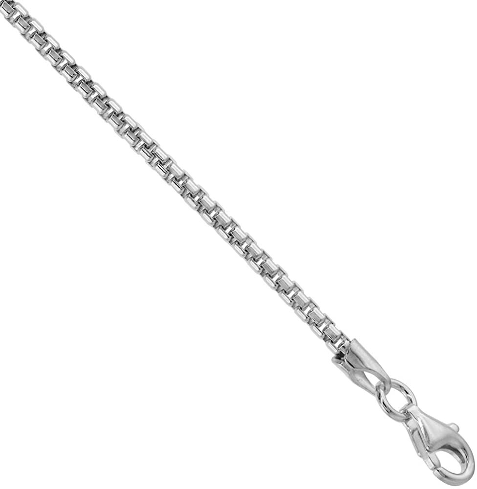 925 Sterling Silver Round Box Chain Necklace High Quality 2mm 16″-30″