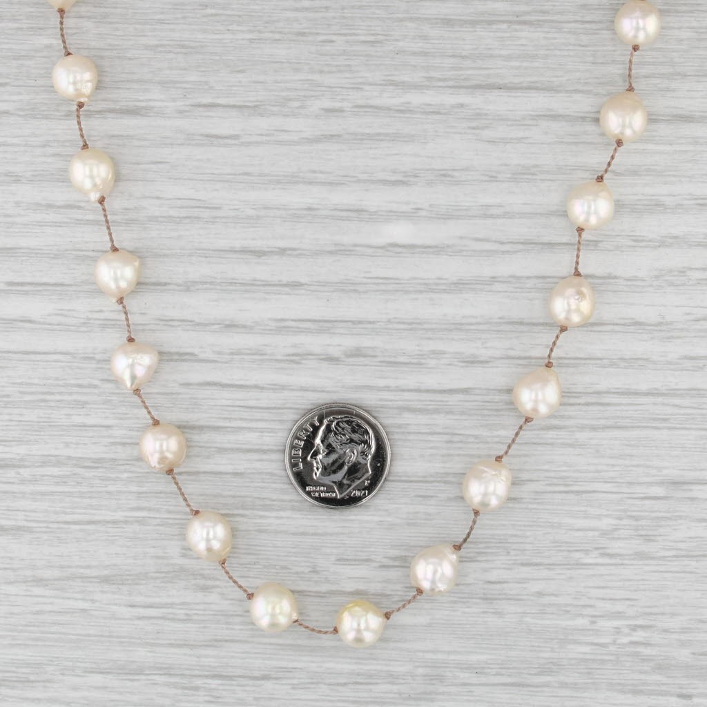 Baroque Cultured Pearls Single String Strand Necklace 14k Gold 17″ Heart Clasp