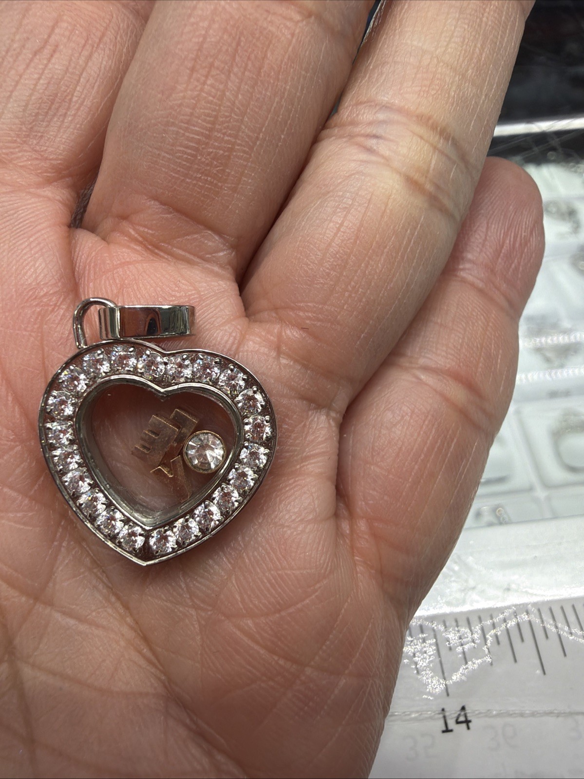 Stainless Steel Heart Pendant Floating Stone LOVE Letter Moving