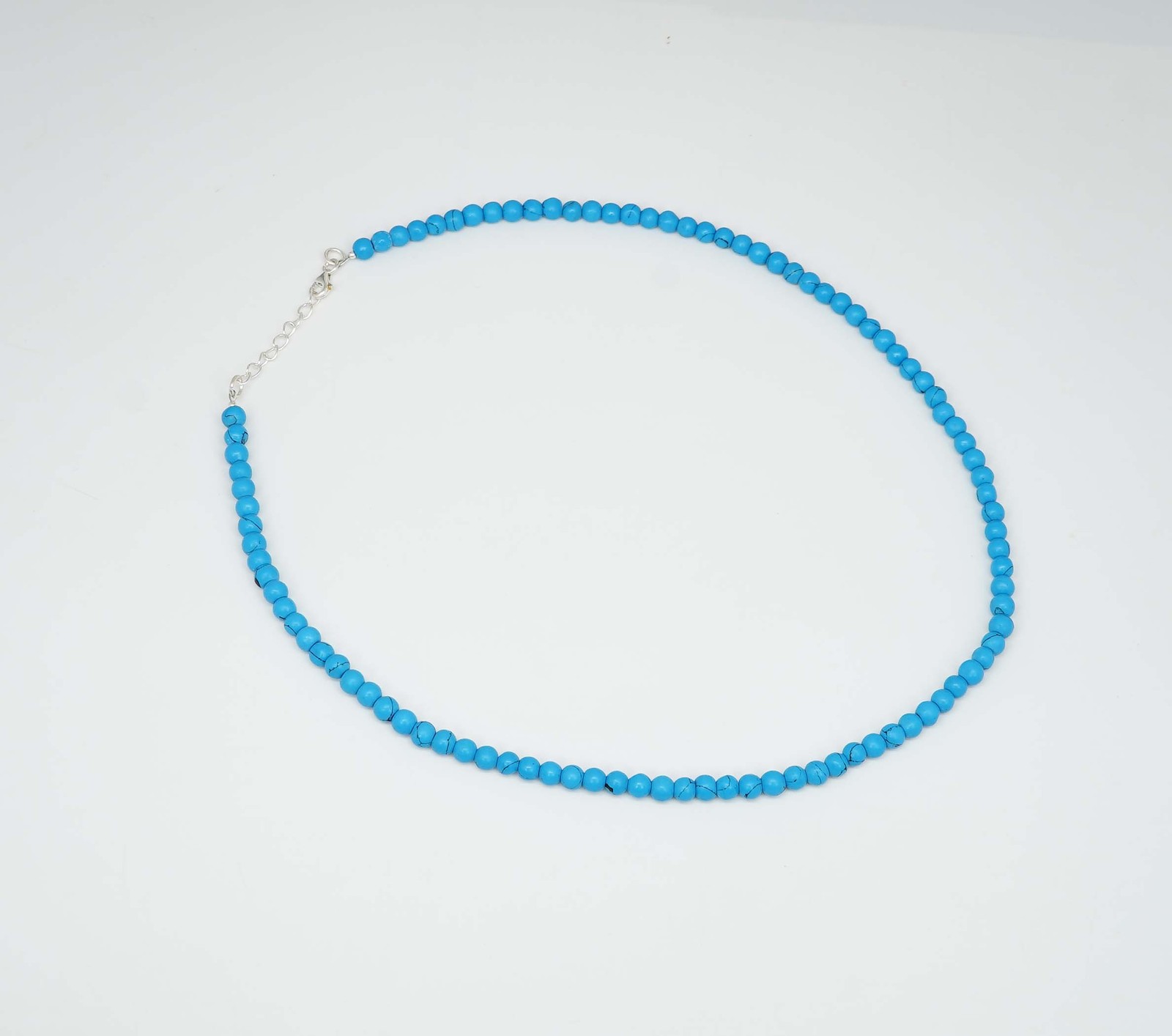 925 Solid Sterling Silver Sleeping Beauty Turquoise Beaded Necklace – 18″