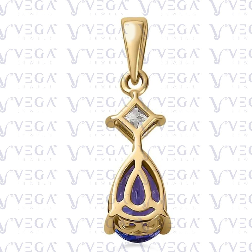 5.50ct Pear Cut Natural Tanzanite Gemstones Diamond Pendant Real 14K Yellow Gold