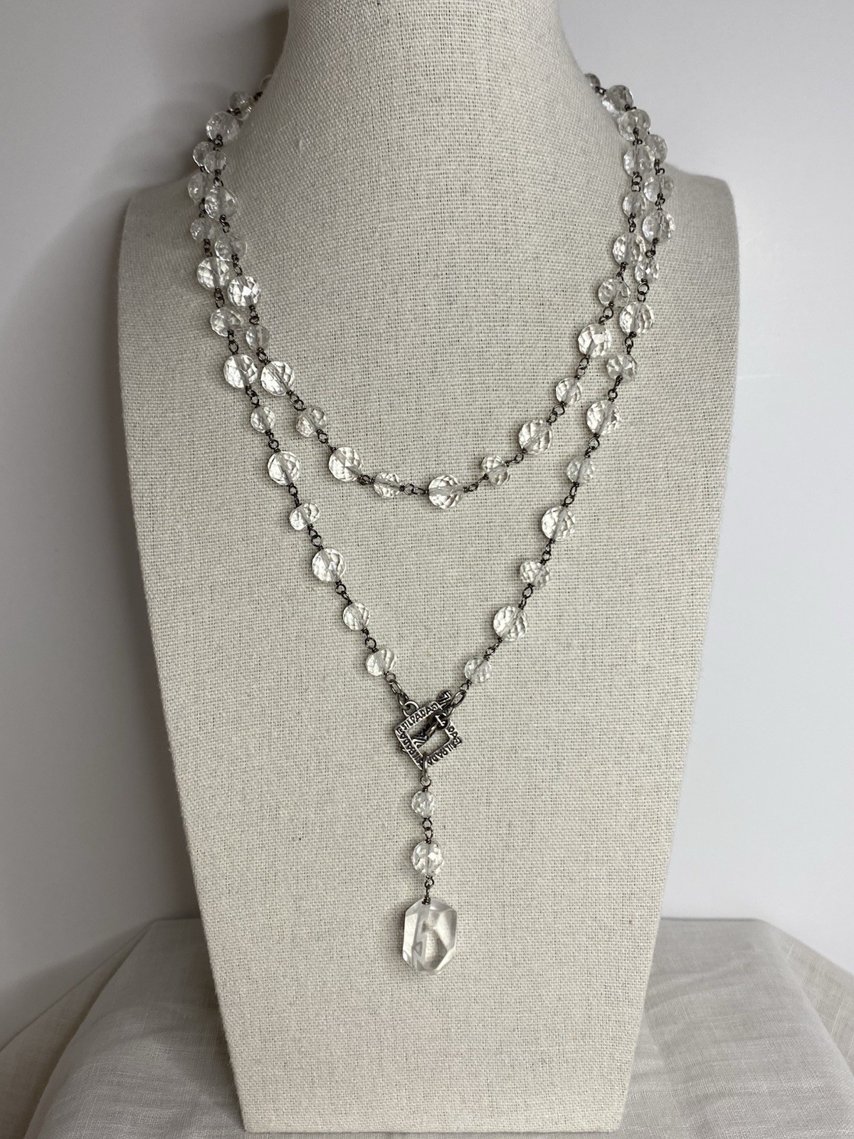 Silpada Necklace Sterling Silver Faceted Glass Beaded Lariat Signed Long 36”
