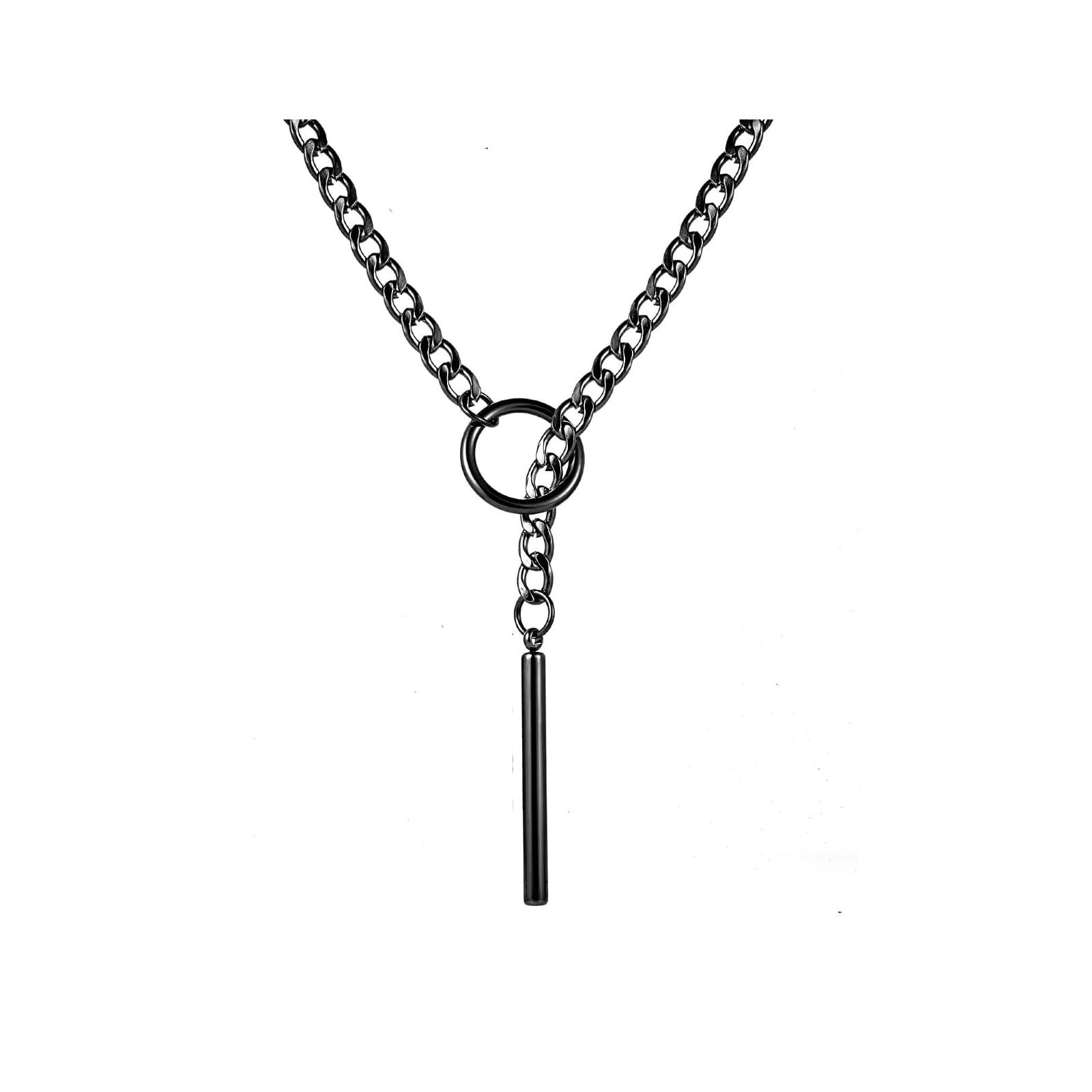 Stainless Steel Cuban Chain Y-Shape Slip Chain Necklace, Black Choker Necklac…