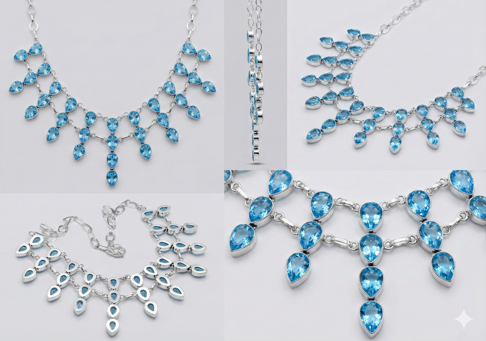 925 Sterling Silver Swiss Blue Topaz Gemstone Handmade Jewelry Necklace Size-18″
