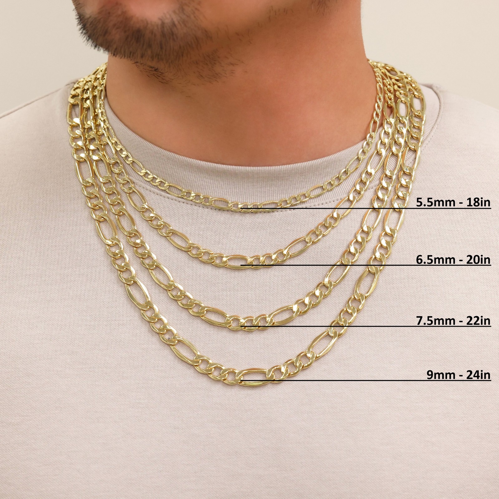 14K Yellow Gold 2mm- 8mm Figaro Chain Italian Link Necklace Mens Women 16″- 30″