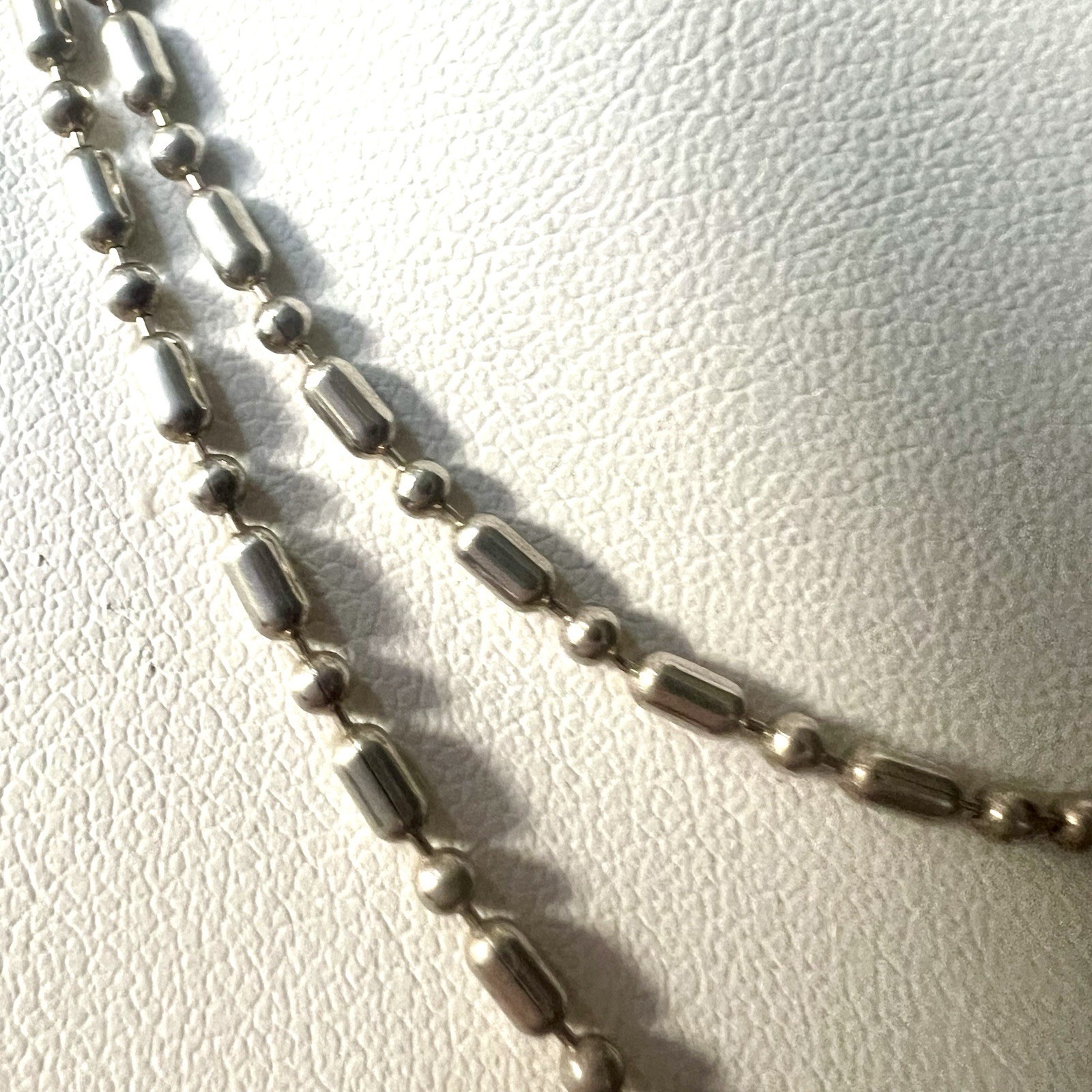 925 Sterling Silver Station Bead Necklace 30” Alternating Barrel Bead Chain 9g