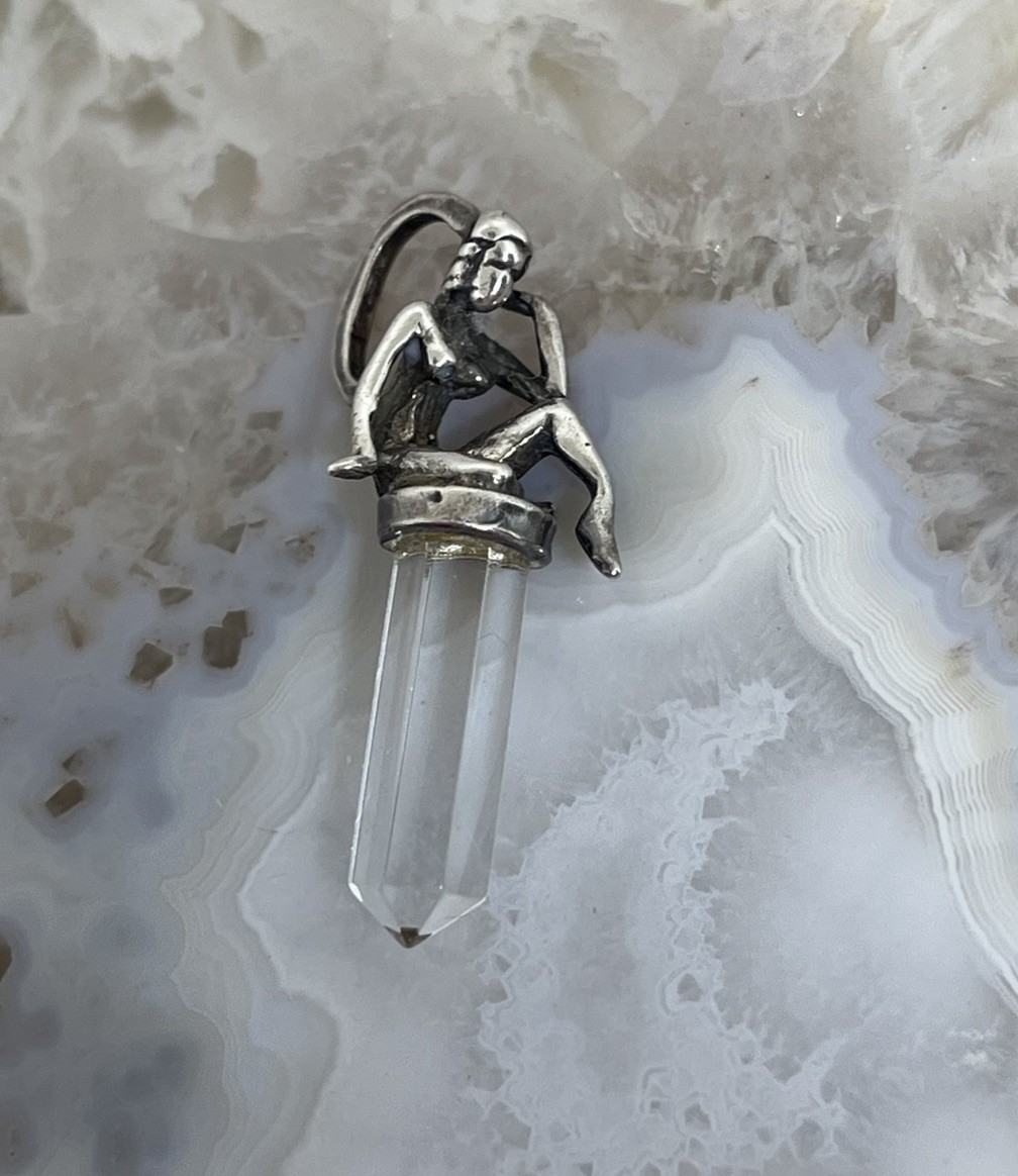 925 Sterling Handmade Vintage Figural Nude Woman Crystal Point Pendant