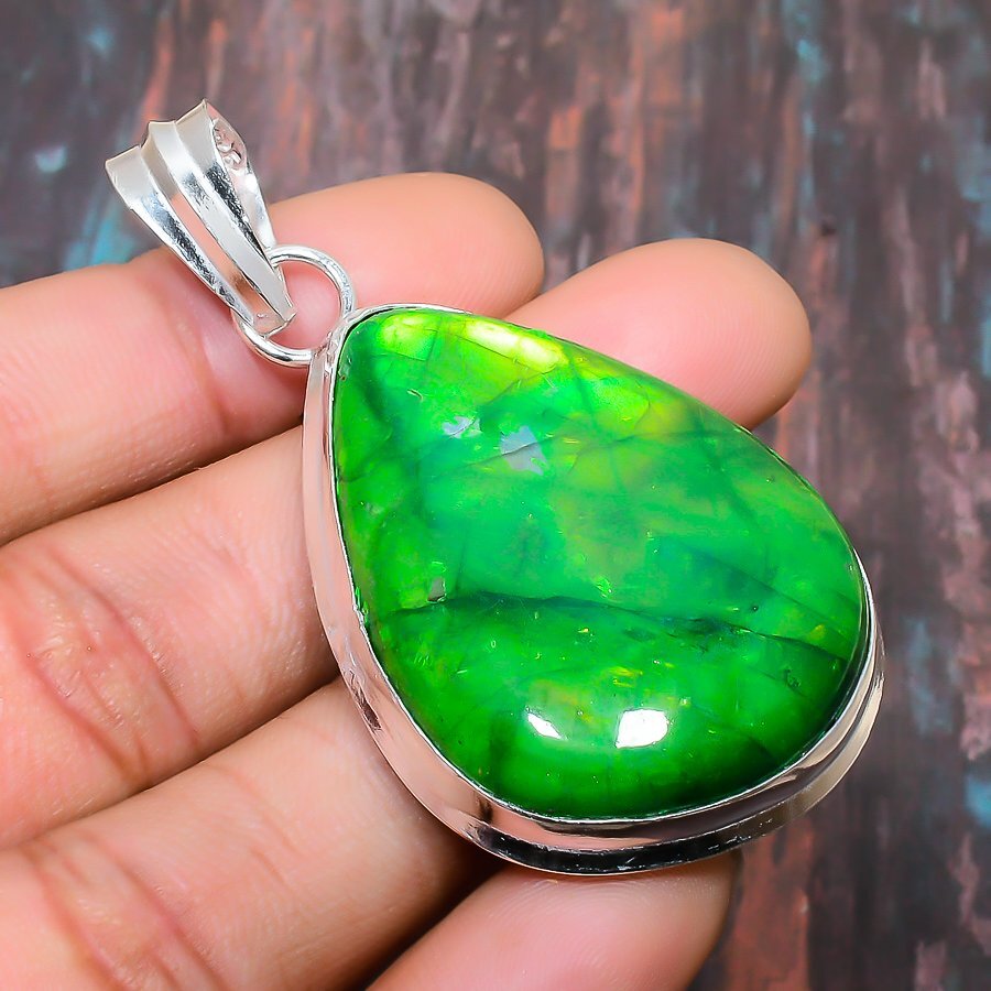 Green Labradorite Gemstone Handmade Gift Jewelry Pendant 2.36″ Q161