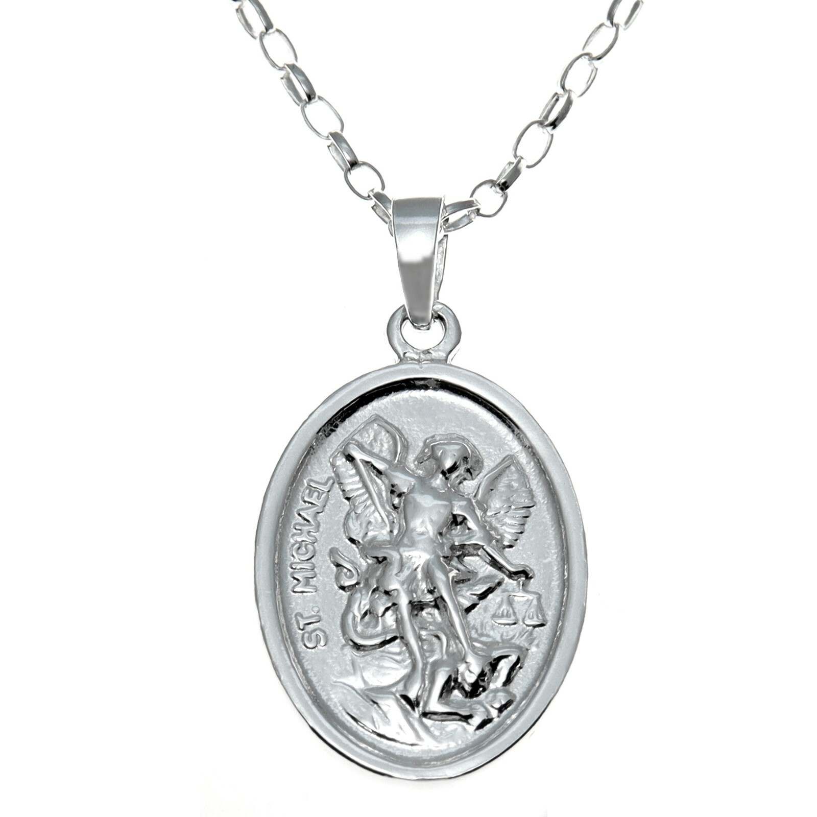Sterling silver St Michael and Guardian Angel pendant necklace and 18 inch Chain