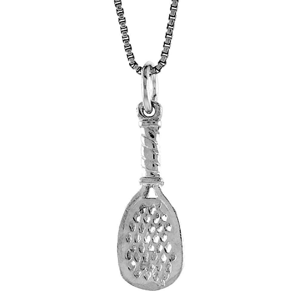 925 Sterling Silver Tennis Racket Sports Pendant 15/16 (24mm) Inch Tall