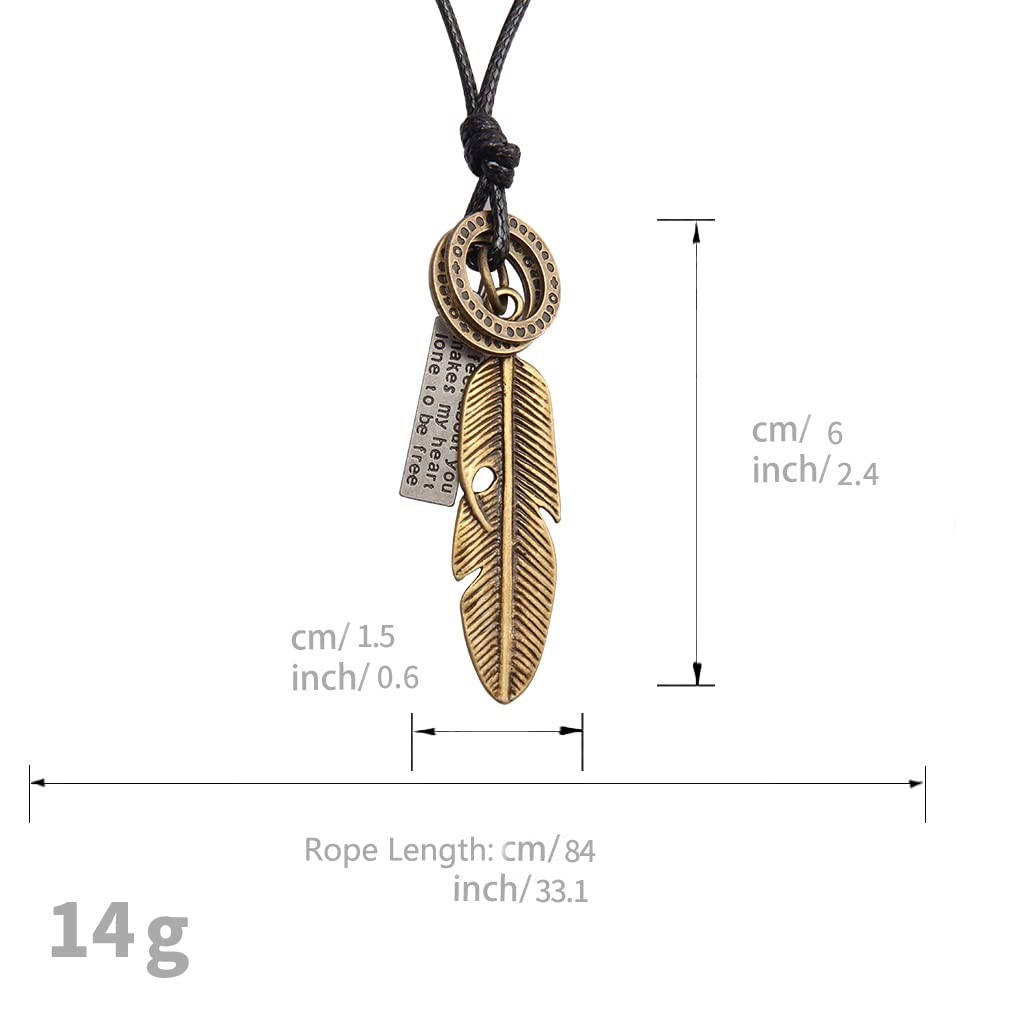 Leather Necklace for Women Boho Feather Choker Necklaces Mens Leather Necklace B
