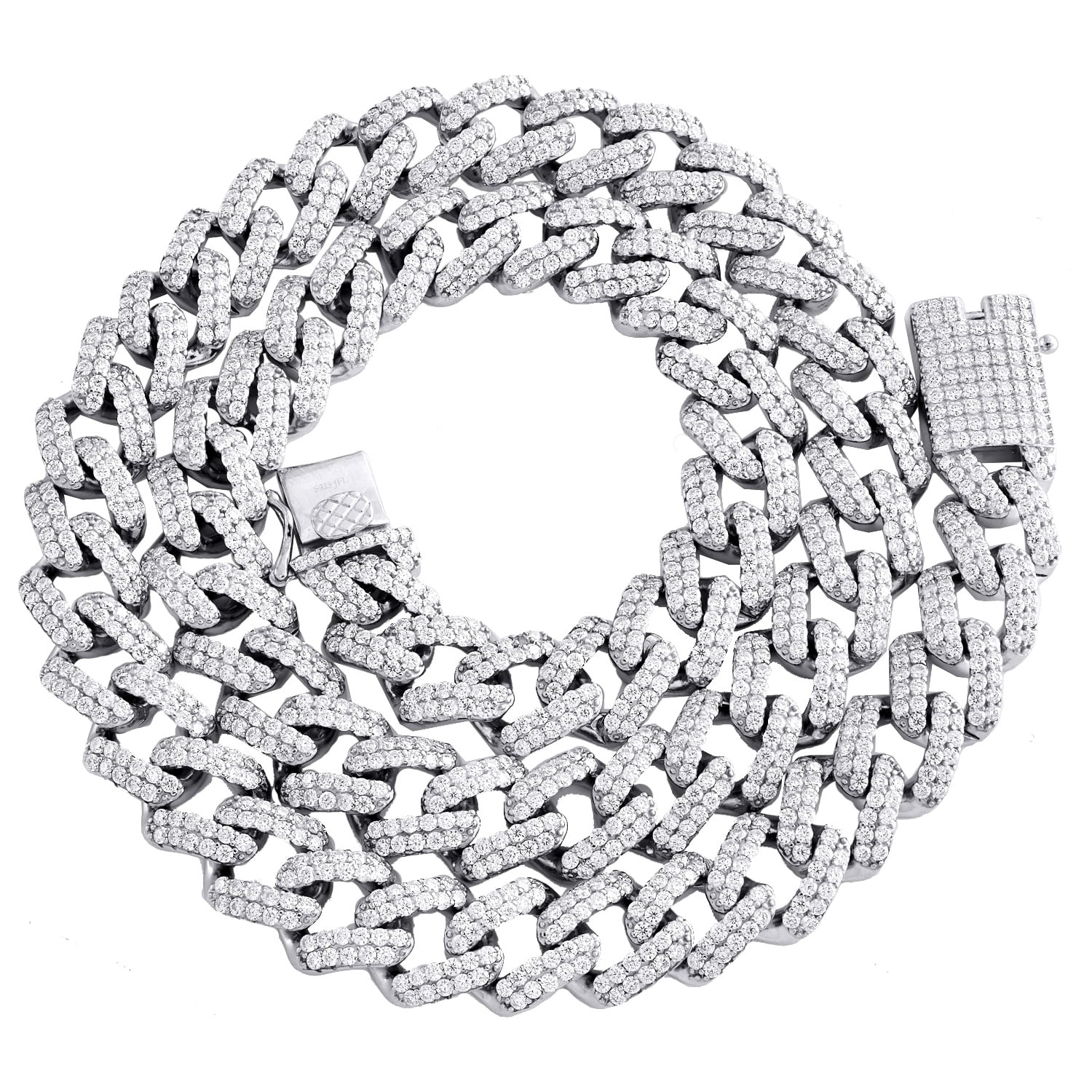 Sterling Silver Moissanite 11Mm Miami Cuban Link 20″ Prong Set Necklace 17.10 CT