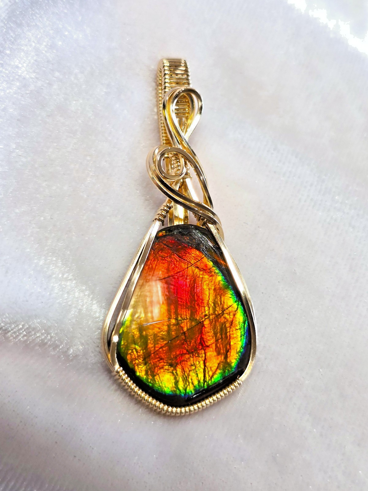 Canadian Multicolor Ammolite Pendant Handcrafted in 14K GF