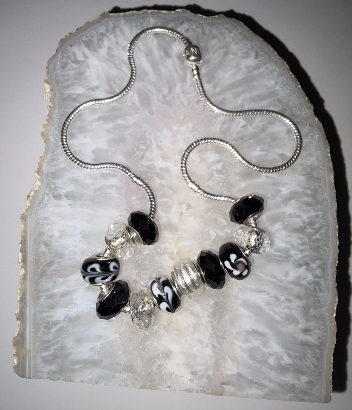 Pandora 18 Inch Cable Chain 925 Silver Necklace + 11 Glass Beads some marked 925