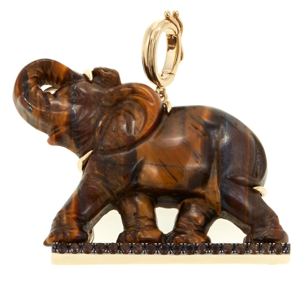 Rarities Tiger’s Eye and Smoky Brown Quartz Elephant Enhancer Pendant NO CHAIN