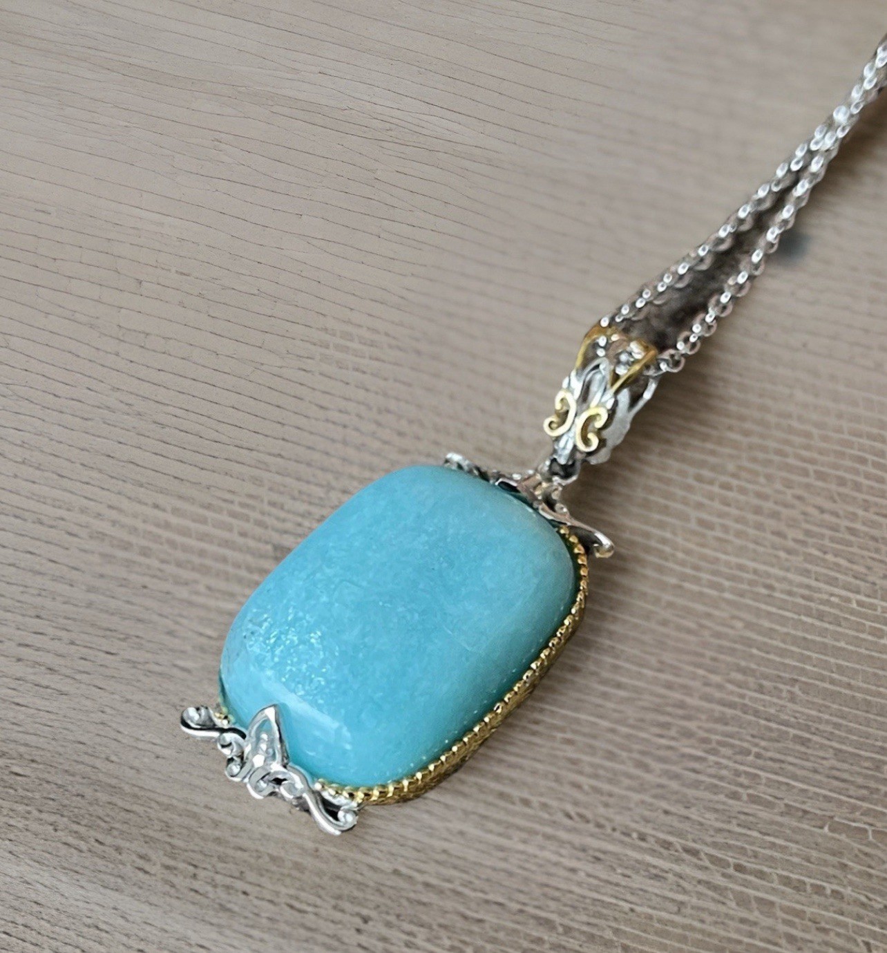 Peruvian Amazonite Cushion Cut Pendant W/Chain 925 Sterling Silver Jewelry