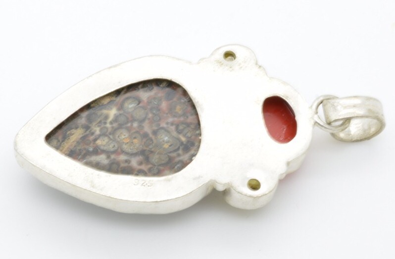 Southwestern Sterling Silver Pendant Signed 925 Red Faceted Cut Stone Granite