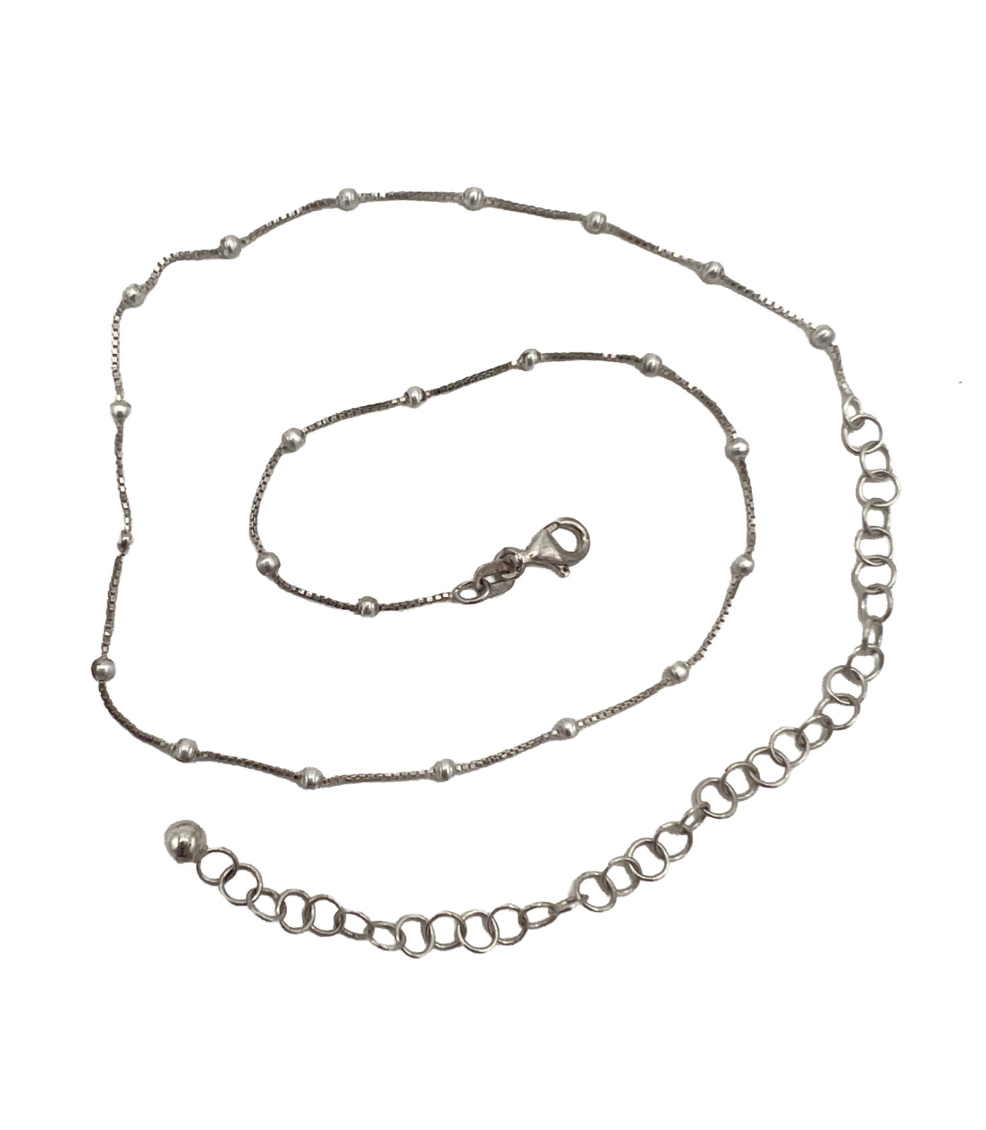 925 Sterling Silver Italy Beaded Satellite Box Chain Choker 12–16 inches