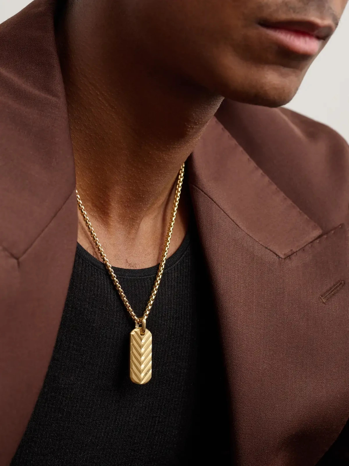 David Yurman Chevron Tag 18K Yellow Gold Dog Tag Pendant