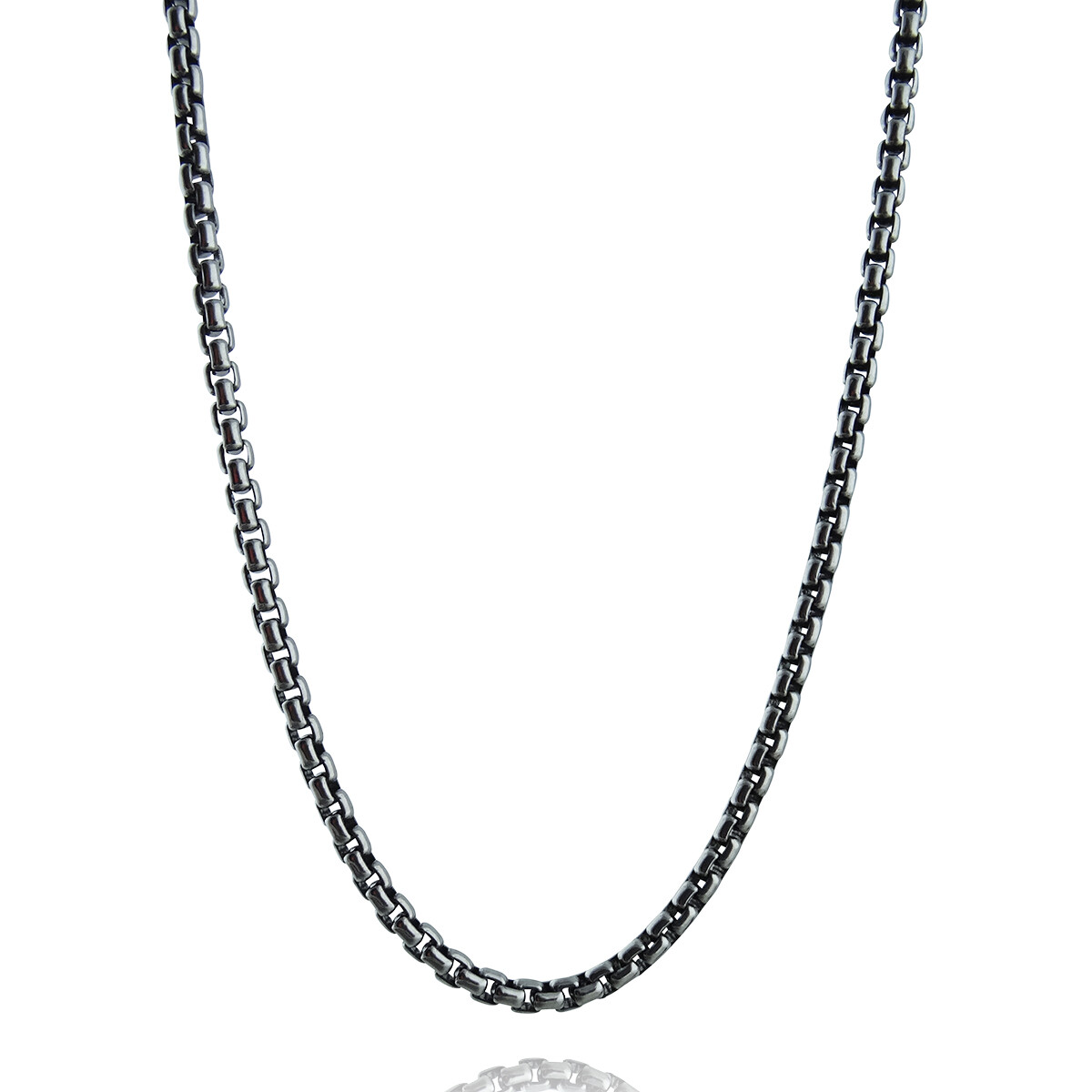2.5mm Oxidized Round Box Chain – 925 Sterling Silver – Antiqued Blackened Mens