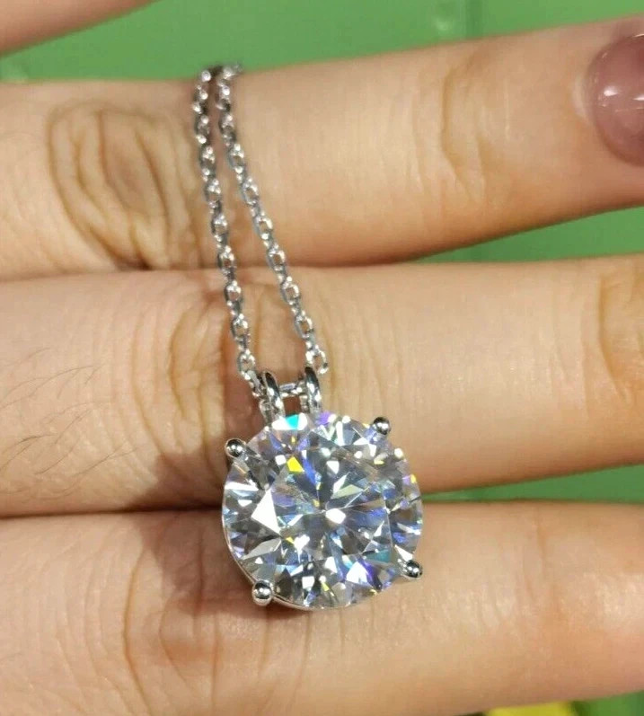 RARE 7.00 Ct Certified White Treated Diamond Solitaire Pendant in 925 Silver