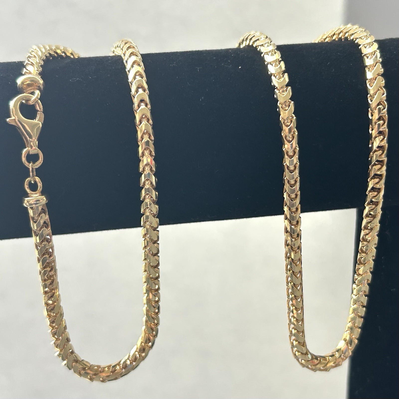 18k Yellow Gold 26″ Solid Mens Franco Curb Box Link 4 mm 68grams Chain Necklace