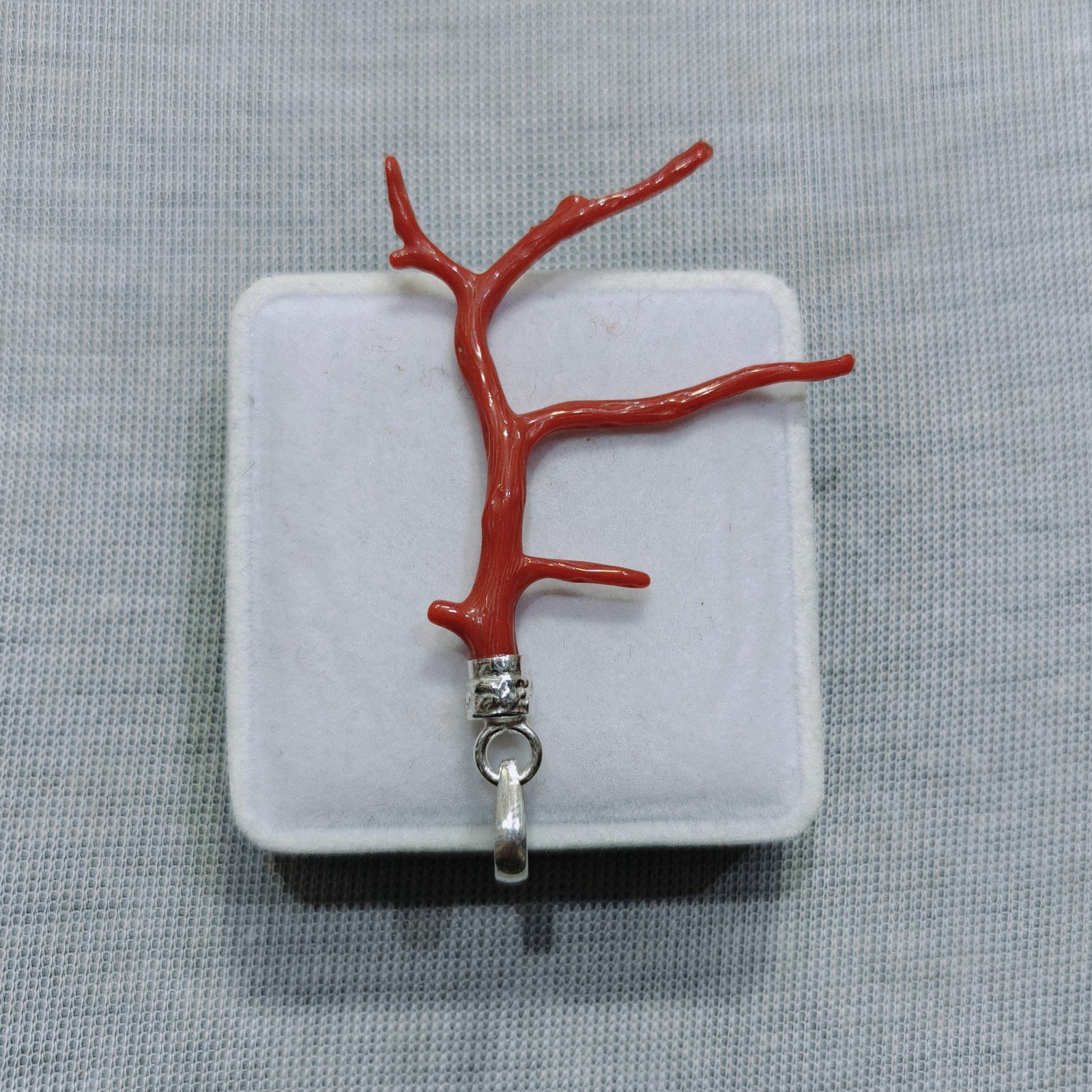 Natural Italian Red Coral Branch Pendant 925 Sterling Silver Handmade Jewelry