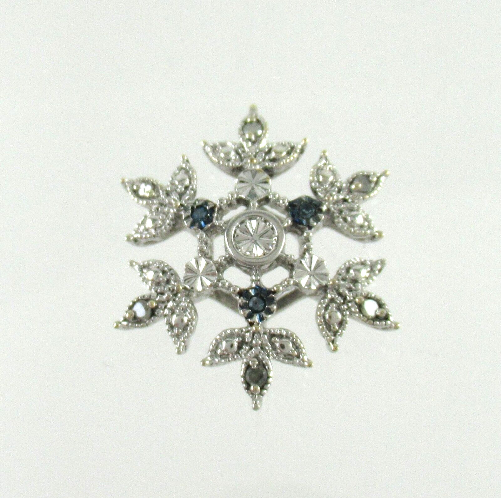 .925 Sterling Silver Snowflake Slide Pendant w/ Black & White Diamonds